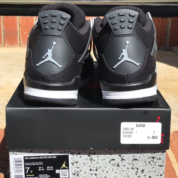 Air Jordan Retro 4 Black Canvas “Steel” GS Size 4.5Y/ 6W - Picture 5 of 16